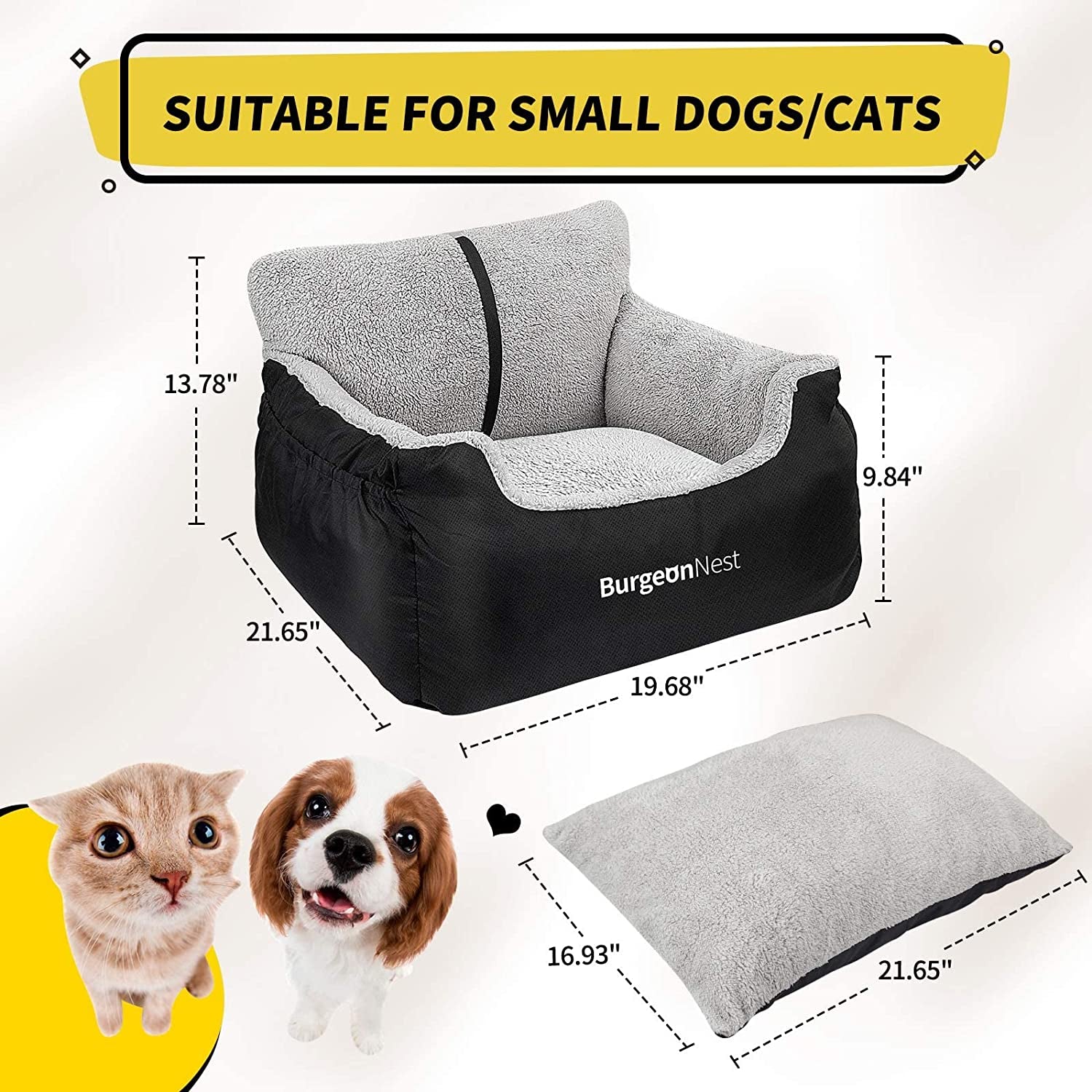 Dog Car Seat for Small Dogs, Fully Detachable and Washable Dog Carseats Small under 25, Soft Dog Booster Seats with Storage Pockets and Clip-On Leash Portable Dog Car Travel Carrier Bed