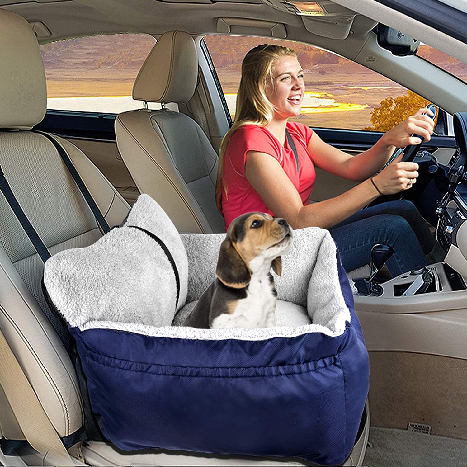 Dog Car Seat for Small Dogs, Fully Detachable and Washable Dog Carseats Small under 25, Soft Dog Booster Seats with Storage Pockets and Clip-On Leash Portable Dog Car Travel Carrier Bed