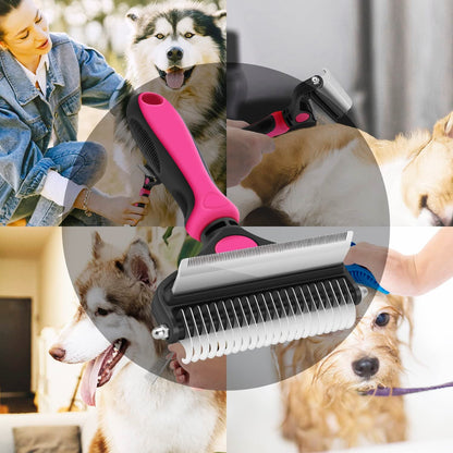 Dog Brush and Cat Brush, 2 in 1 Pet Undercoat Rake Grooming Tool for Deshedding, Mats & Tangles Removing, Shedding Brush and Dematting Comb for Large Small Dogs & Cats' Long & Short Hair Remover