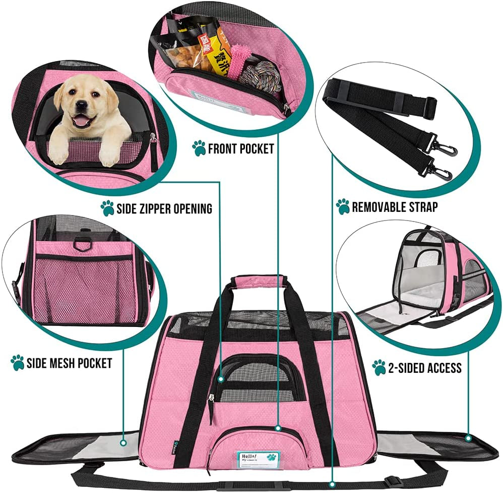 Airline Approved Pet Carrier for Cat, Soft Sided Dog Carrier for Small Dogs, Cat Travel Supplies Accessories for Indoor Cats, Ventilated Pet Carrying Bag Medium Large Kitten Puppy, Large Pink