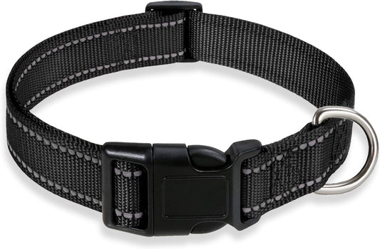 Reflective Dog Collar with Buckle Adjustable Safety Nylon Collars for Small Medium Large Dogs, Black M