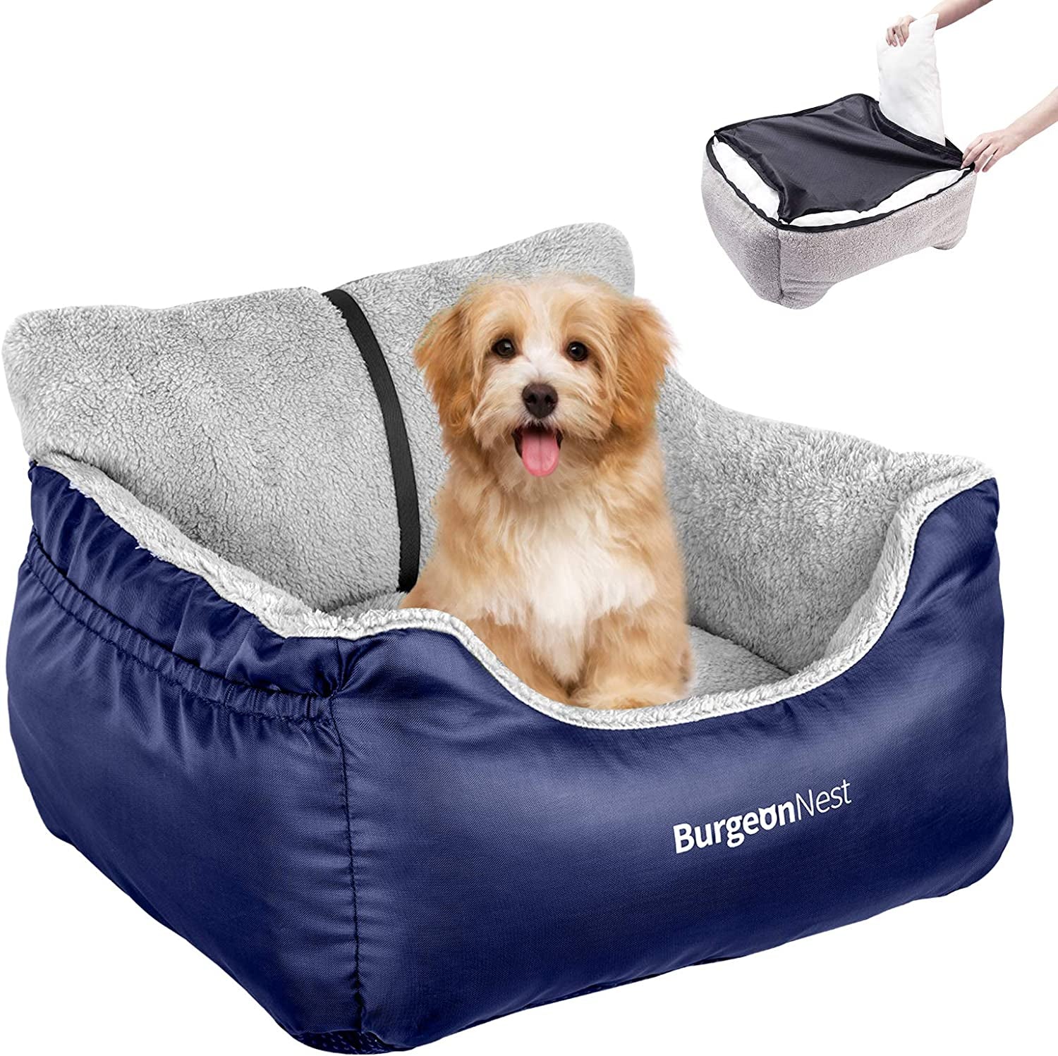 Dog Car Seat for Small Dogs, Fully Detachable and Washable Dog Carseats Small under 25, Soft Dog Booster Seats with Storage Pockets and Clip-On Leash Portable Dog Car Travel Carrier Bed